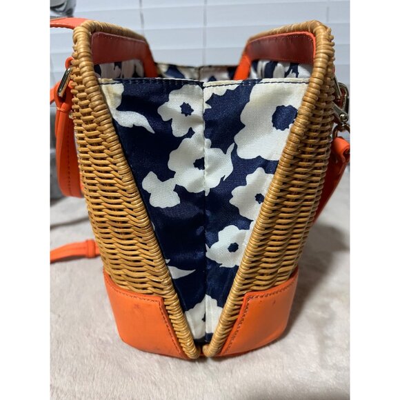 Kate Spade New York Wicker & Leather Orange Satchel With Adjustable Strap - Picture 11 of 13